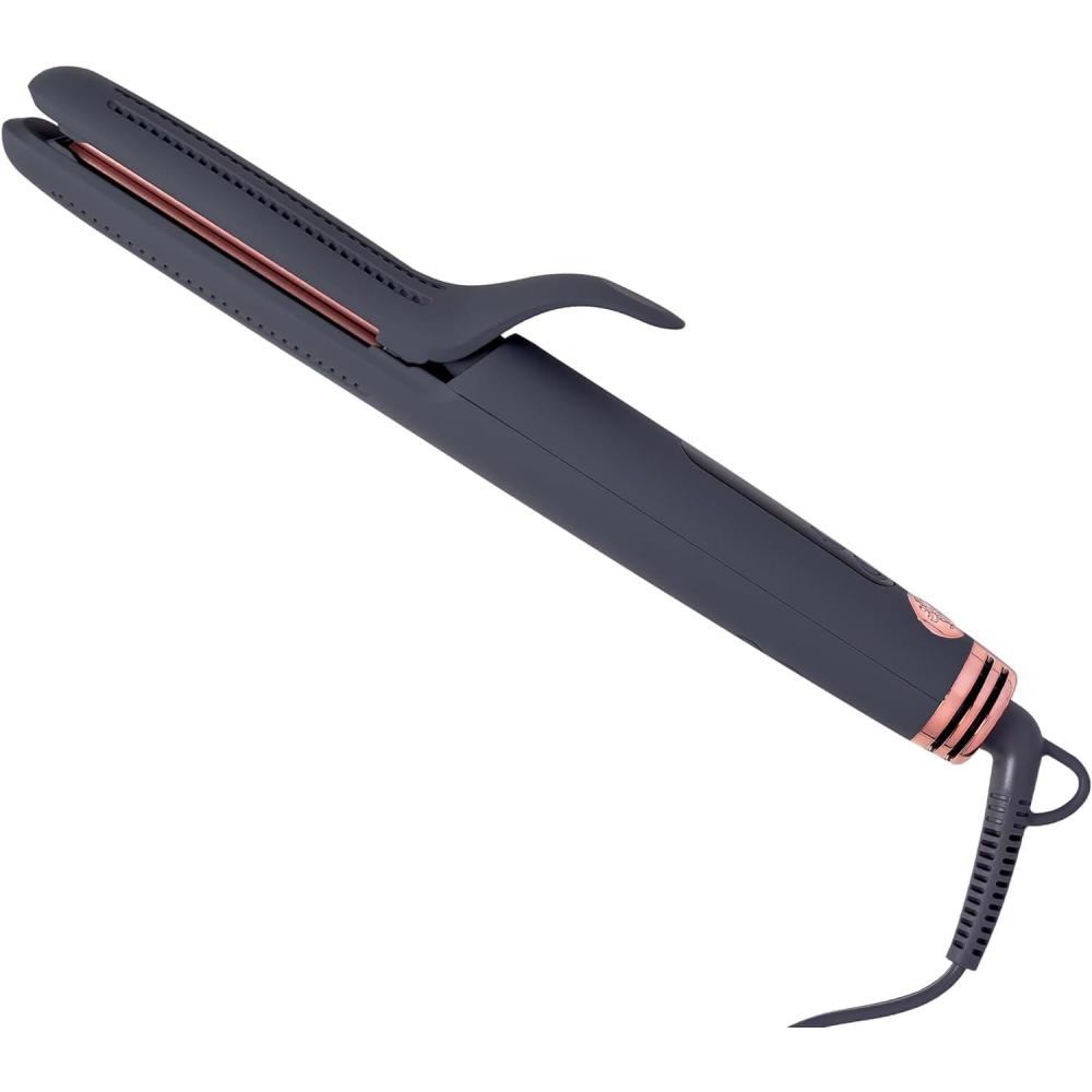 image:imageHairitage Ceramic Tourmaline 2in1 Flat Iron Hair Straightener Curling Iron  1 14 Inch  Airflow Styler  Heat Protectant Spray  Curved Edges  Curling  Straightening  420 Degree Heat ProtectionGo With The Flow 2in1 Styler