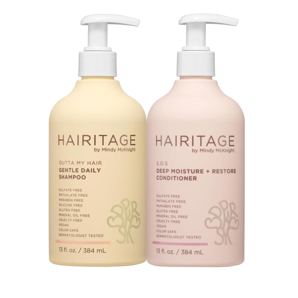image:imageHairitage Gentle Daily Moisture Shampoo and Conditioner Set  Split End  Bond Strengthening for Dry Damaged Hair with Jojoba Oil  AntiFrizz and Color Safe  Cherry  Amber Scent 13oz 2pack