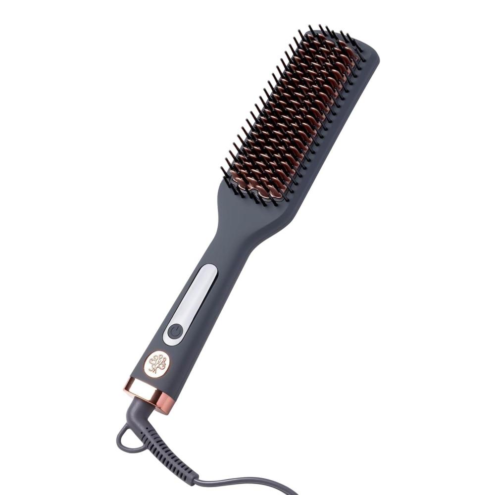 image:imageHairitage Heated Ceramic Straightening Brush for Blowouts  Volumizing  Straightening  AntiFrizz Blow Dry Brush for Smooth Shiny Hair  One Step Ceramic Tourmaline Hot Styling Brush All Hair TypesHeated Brush