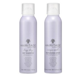 Hairitage Cleanse + Style Dry Shampoo Set – Lazy Day Dry Shampoo + Texturizing Volume Spray – Translucent, Oil Absorbing + Ultra-Light Hold Styling Hairspray for Curls, Waves & Fine Hair