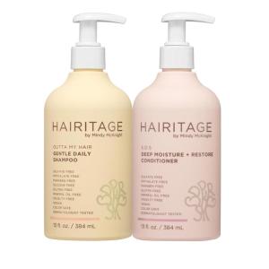 Hairitage Gentle Daily Moisture Shampoo and Conditioner Set – Split End + Bond Strengthening for Dry, Damaged Hair with Jojoba Oil – Anti-Frizz and Color Safe – Cherry + Amber Scent (13oz. 2-pack)