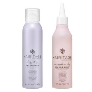 Hairitage Lazy Day Dry Shampoo – Translucent, Volumizing, Oil-Absorbing – Adds Texture & Volume – Apple Cider Vinegar Rinse Tonic + Scalp Scrub Bundle