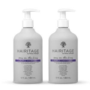 Hairitage Pass on the Brass Purple Shampoo and Conditioner for Color-Treated Hair – Corrects Brassy Tones, Moisturizes Blonde and Gray Hair Ends – 13 oz